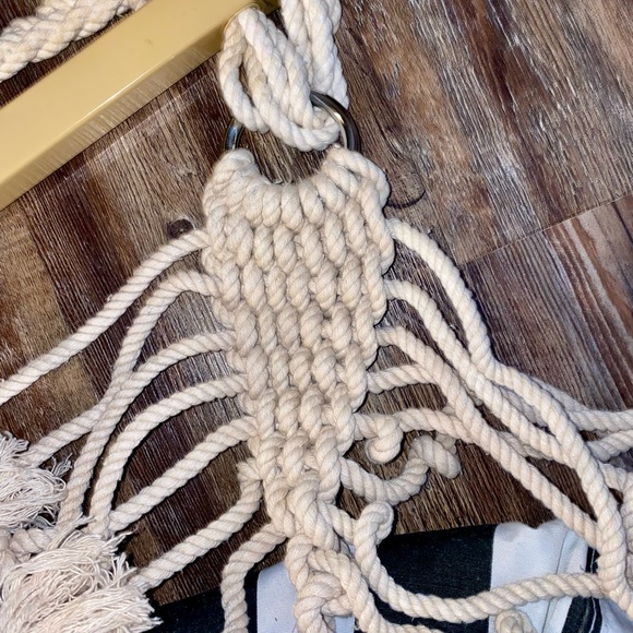 VINTAGE HAMMOCK SWING CHAIR MACRAME BAR FRAME CUSHIONED HIPPIE COOL 1980’s - Picture 8 of 9